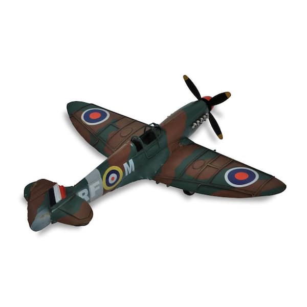 HomeRoots Metal Green Hand Painted 1940 Green and Brown Spit Fire Airplane Model Sculpture