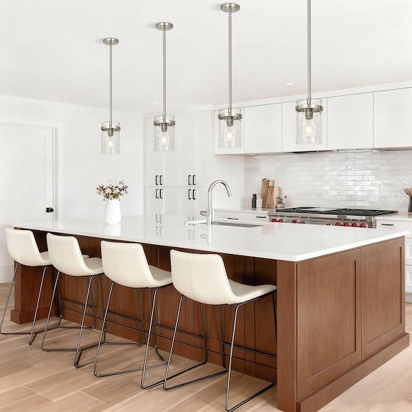 Jasslynn 2-Pack 5.11 in. Brushed Nickel Modern Pendant Light with Water Rippled Glass Shade for Kitchen Island
