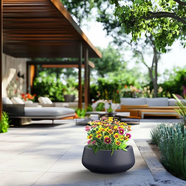 Morrava 17 in. Medium Granite Gray (Enhanced Interior) Concrete Round Planter / Pot with Drainage Holes