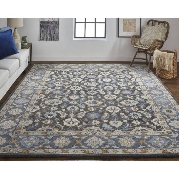 8 x 10 Taupe, Ivory Floral Area Rug