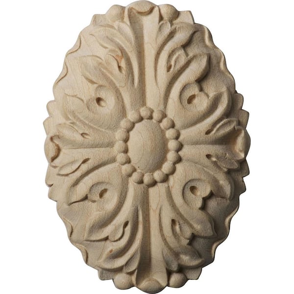 Ekena Millwork 5/8 in. x 2-1/2 in. x 3-1/2 in. Unfinished Wood Cherry Ashford Oval Rosette