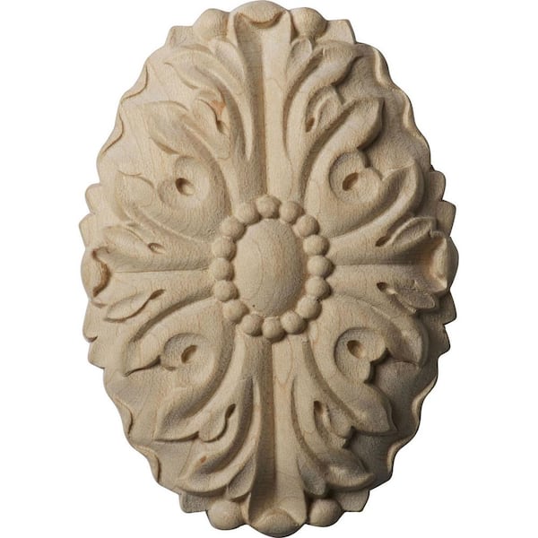 Ekena Millwork 5/8 in. x 2-1/2 in. x 3-1/2 in. Unfinished Wood Maple Ashford Oval Rosette