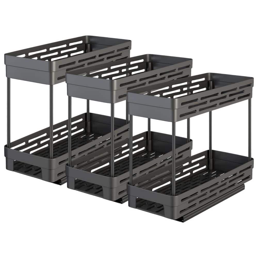 Anqtovp 2-Tier Black Pull Out Cabinet Mount Spice Rack Organizer 3 Pack ...