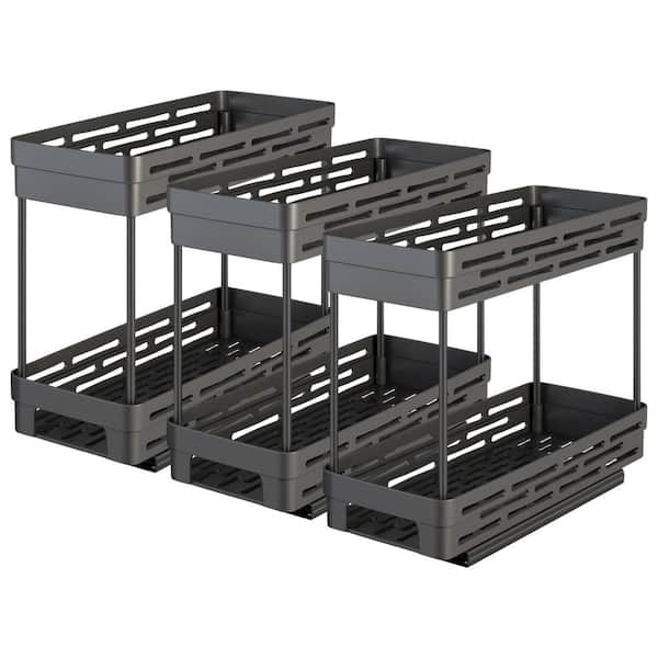 2-Tier Black Pull Out Cabinet Mount Spice Rack Organizer 3 Pack Slide Out Spice Cabinet Organizers