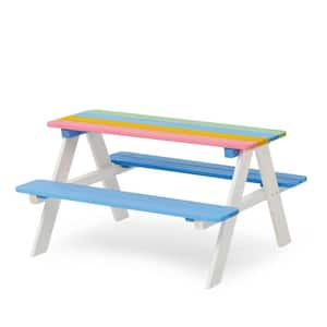 Anky 35 in. W Rainbow Rectangle Solid Wood Picnic Tables Outdoor Kids Tables and Chairs