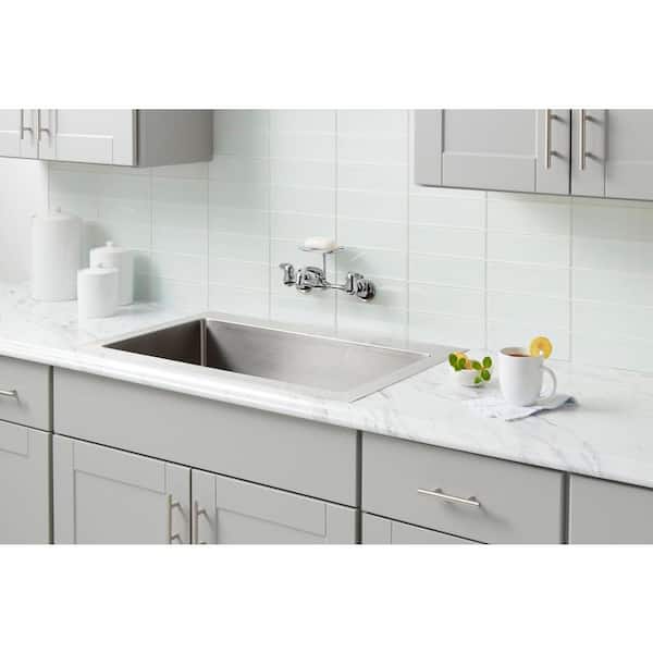 Glacier Bay 2-Handle Wall-Mount Kitchen Faucet with Soap Dish in Chrome 