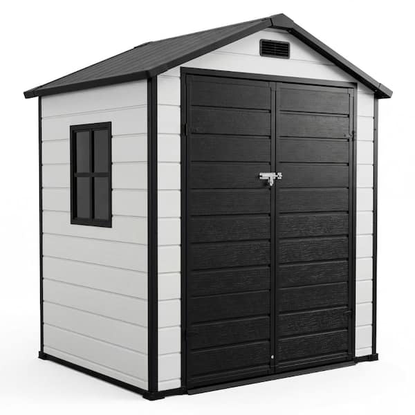 Heavy-Duty Plastic Outdoor Storage 6x4 FT with Floor Waterproof, Lockable, Sloped Roof, Window for Patio, Bikes Black