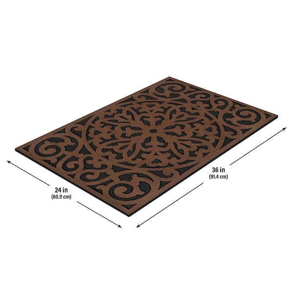 小物 B0036 - BROWN MAT StyleWell Medallion Brown 24 in. x 36 in. Non-Slip Indoor