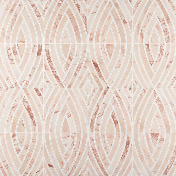Ivy Hill Tile Krista Watterworth Westgate Leaf Pink 4 in. x 0.39 in. Polished Marble Floor and Wall Mosaic Tile Sample