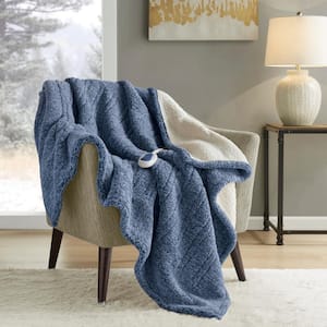 Marbled Sherpa Blue Berber Electric Throw Blanket