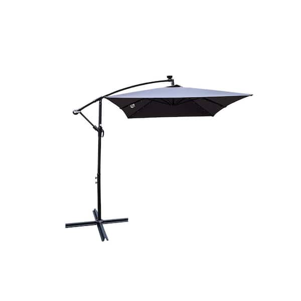 ITOPFOX Rectangle 2x3M Solar Powered LED Lighted Sun Shade 8 Ribs Outdoor Patio Market Umbrella with Anthracite Crank Cross Base