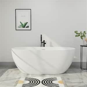 59 in. H Acrylic Flatbottom Non-Whirlpool Bathtub Freestanding Soaking Center Drain Tubs in Glossy White