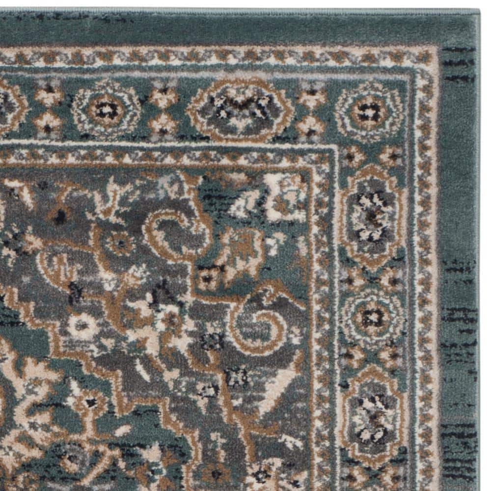 Teal and Grey Traditional Floral 4' x 6' Area Rug
