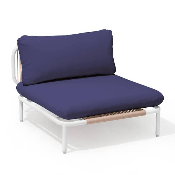 Crestlive Products 1-Piece Drawcord Metal Outdoor Sectional with Navy Blue Cushions