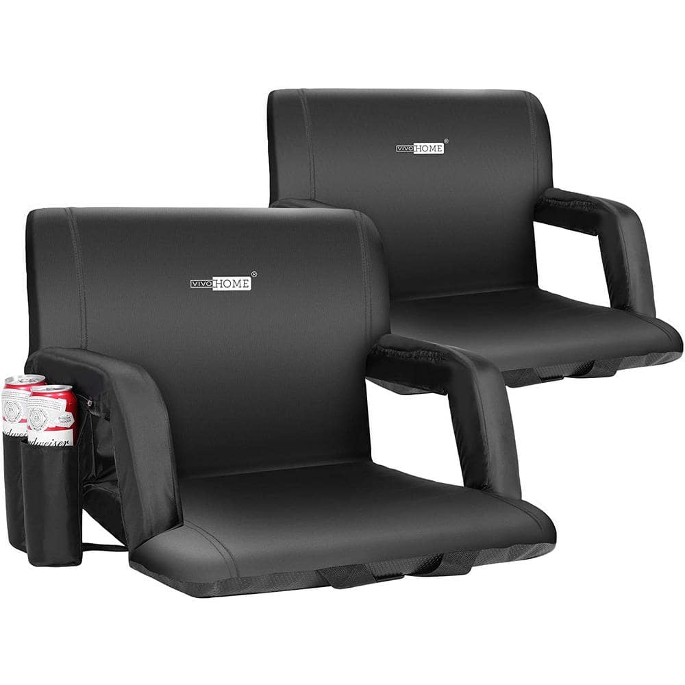 VIVOHOME Black Reclining Stadium Seat Chair for Bleachers with Padded  Backrest, Armrests and 2-Pockets (2-Pack) X0020F9B9P - The Home Depot