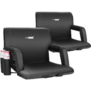 Black Reclining Stadium Seat Chair for Bleachers with Padded Backrest, Armrests and 2-Pockets (2-Pack)