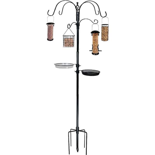 Ashman Online Ashman Deluxe Premium Bird Feeding Station, 22 in. W x 91 in. Tall (82 in. Above Ground) with 4 Hooks and 4 Bird Feeders