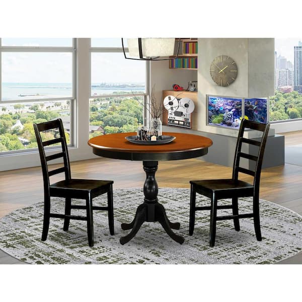 East West Furniture 3-Piece Black and Cherry Finish Solid Wood Top - Dining Room Set - Seats-4