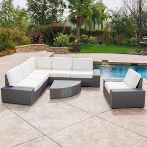 Santa Cruz Grey 7-Piece Wicker Outdoor Patio Sectional Set with White Cushions