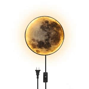 9.4 in. 1-Light Moon Wall Sconce Plug in Modern LED Wall Light with 3-Color Temperature Black Indoor Wall Lamp