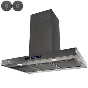 36 in. 343 CFM Convertible Island Mount Range Hood with Lights and Touch Control in Black Stainless Steel