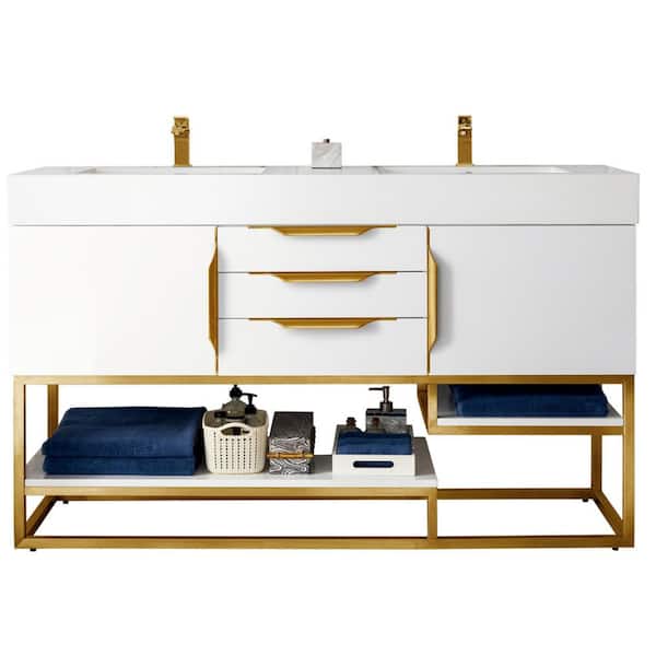 James Martin Vanities Columbia 58.8 in. W x 19.5 in. D x 36.0 in. H Double Bath Vanity Cabinet without Top in Glossy White