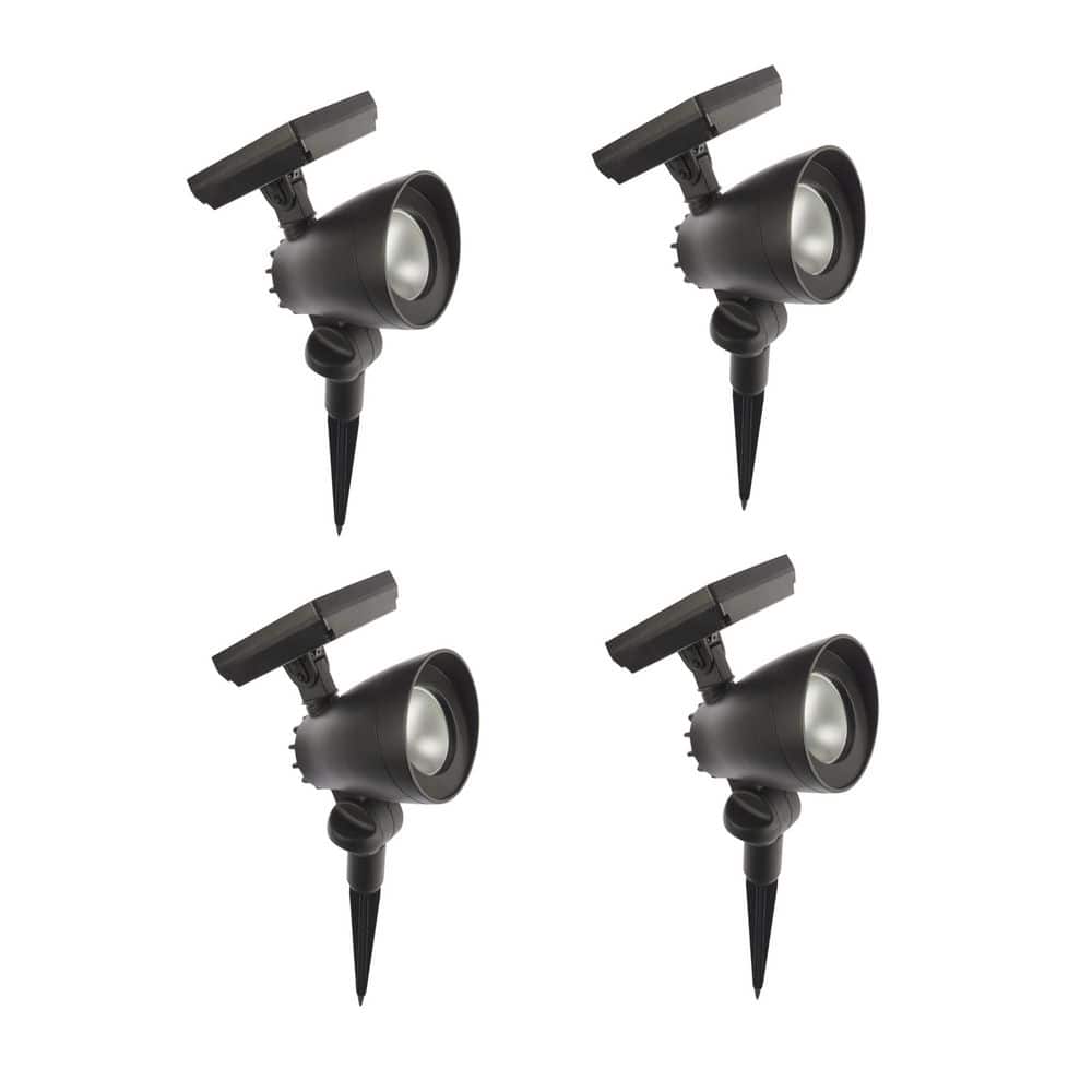 Hampton Bay 55 Lumens Black LED Outdoor Solar Spotlight with Adjustable Head (4-Pack)