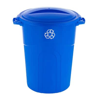 32 Gal. Outdoor Trash Can Recycling in Blue