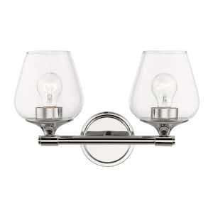 Hillbrook 15 in. 2-Light Polished Chrome Vanity Light with Clear Glass