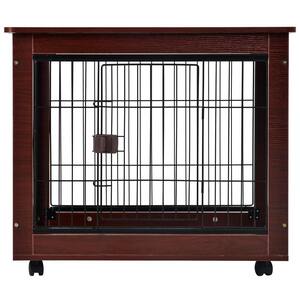 31 in. L Furniture Style Pet Dog Crate Cage End Table with Wooden Structure and Iron Wire and Lockable Caters