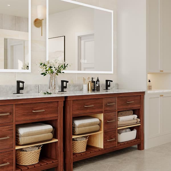 Single Handle Single Hole Bathroom Vanity Sink Waterfall Spout Bathroom Faucet with Filter Particles in Matte Black