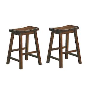 Nisky 23 in. Cherry Finish Solid Wood Dining Stool with Wood Seat (Set of 2)