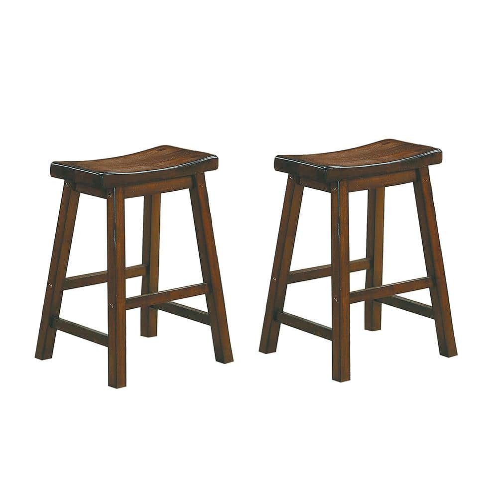 Nisky 23 in. Cherry Finish Solid Wood Dining Stool with Wood Seat (Set of 2