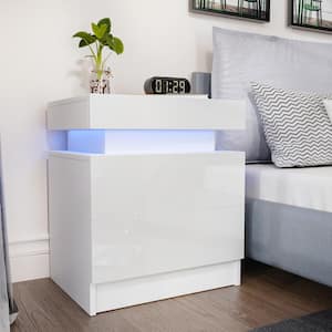 2-Drawer LED White Nightstand 20.5 in. H x 17.7 in. W x 13.8 in. D