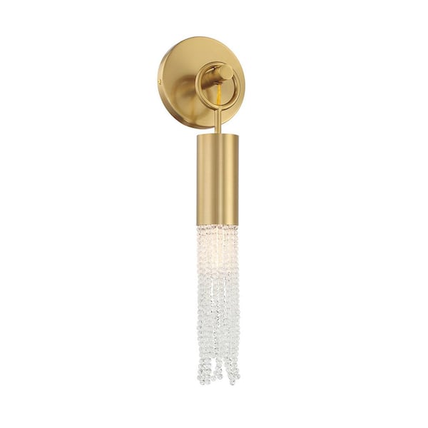 Savoy House Chelsea 5 in. W x 19 in. H 1-Light Warm Brass Modern Wall Sconce with Clear Crystal Accents