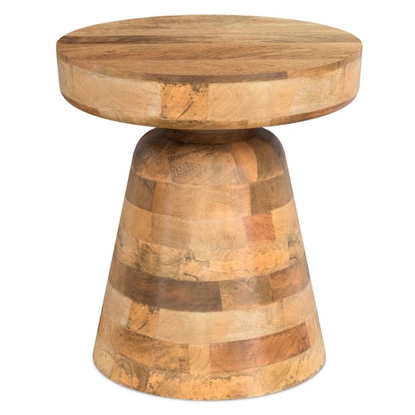 Robbie Solid Mango Wood 16 in. Wide Round Boho Contemporary Rustic Accent Table in Natural, Fully Assembled