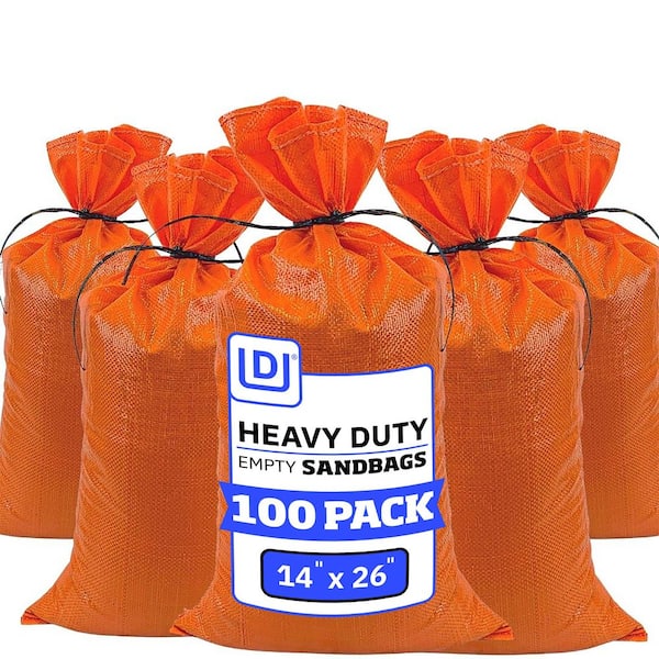 DURASACK 14 in. x 26 in. Orange Woven Sand Bags with Tie String (100-Pack)