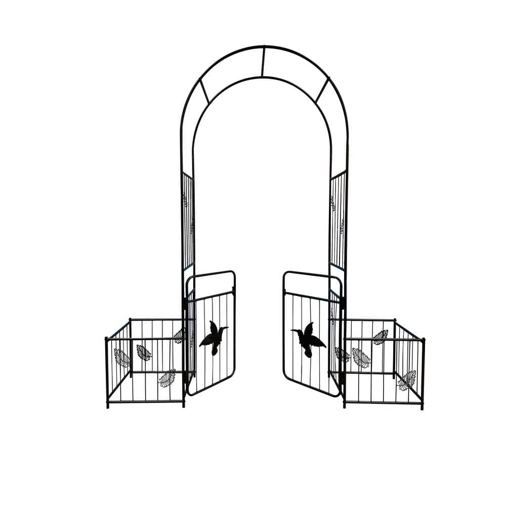 87 in. x 80 in. Metal Garden Arbor Trellis with 2-Plant Boxes and Doors, Cl
