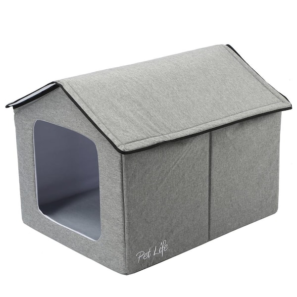 PET LIFE Large Grey Hush Puppy Electronic Heating and Cooling Smart Collapsible Pet House