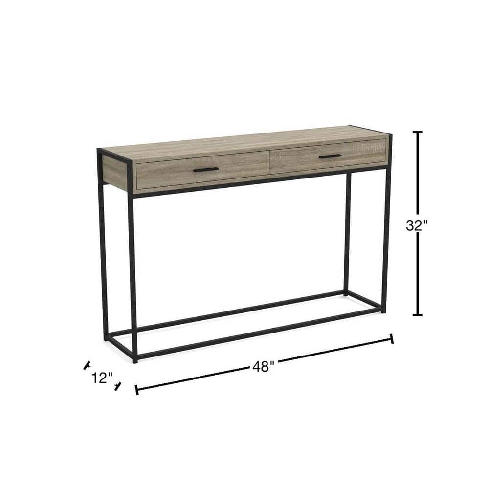 Modern 48" Dark Taupe Wood & Metal Console Table with Storage