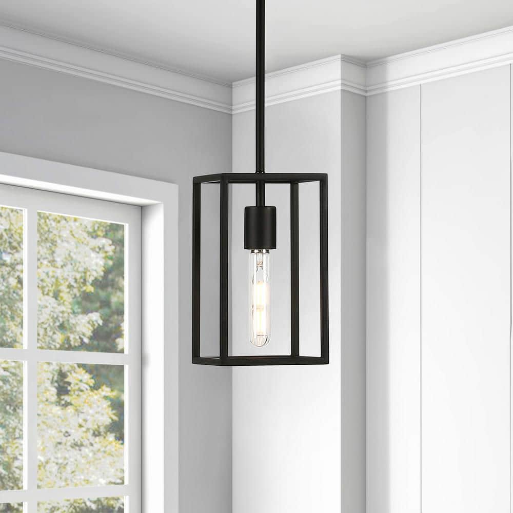 Industrial Blackened Bronze Square Metal Pendant Light