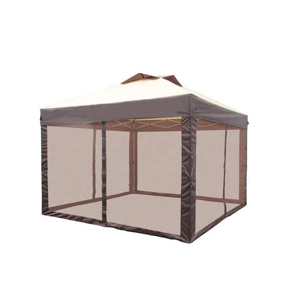 Stockton 11 ft. x 11 ft. Brown Outdoor Patio Pop-Up Canopy with Netting