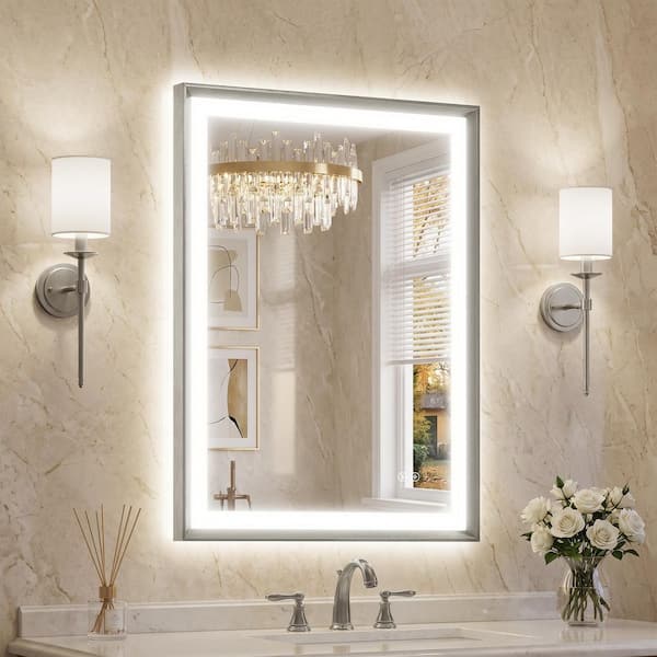 22 in. W x 30 in. H Dimmable LED Anti-Fog Modern Aluminum Bathroom Vanity Mirror with Memory Function, Brushed Nickel