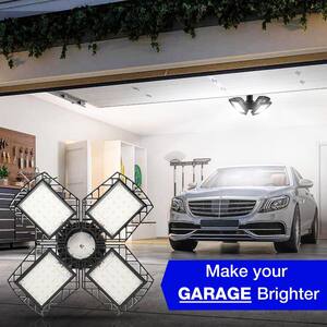 80-Watt Black Deformable LED Adjustable Garage Light Semi-Flush Mount Lighting, 4-Leaf 6000K Daylight White