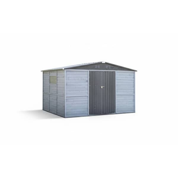 10 ft. W x 8 ft. D Gray Wood and Metal Shed with Lockable Doors, Windows (80 sq. ft. )
