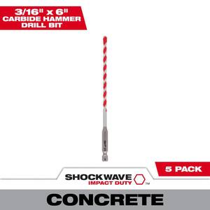 3/16 in. SHOCKWAVE Carbide Hammer Drill Bits (5-Pack)