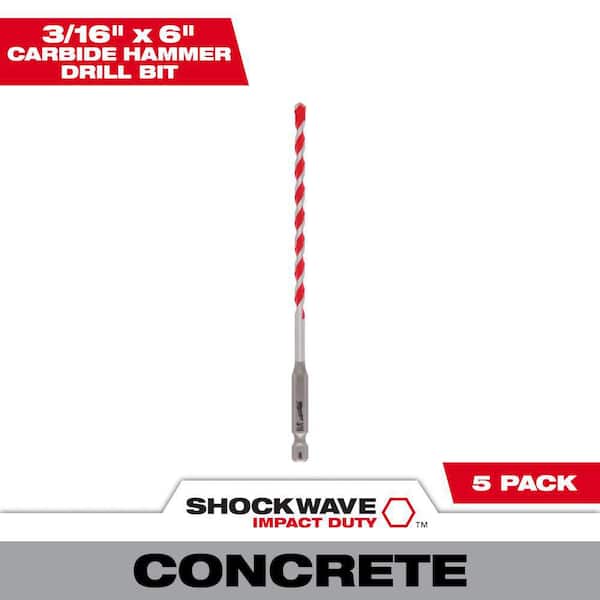 Photo 1 of 3/16 in. SHOCKWAVE Carbide Hammer Drill Bits (5-Pack)