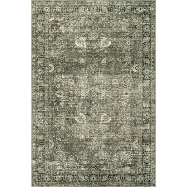 Bayberry Spill Proof Vintage Washable Green Grey 10 ft. x 14 ft. Indoor Area Rug