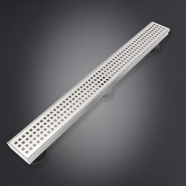 Interbath 32 in. Stainless Steel Linear Shower Drain with Tile-In Pattern Drain Cover in Brushed Nickel