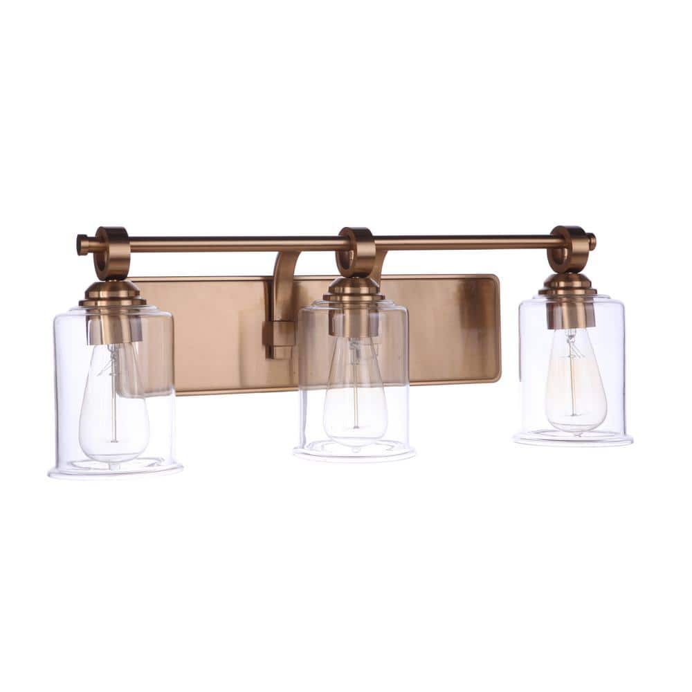 Romero Satin Brass 3-Light Vanity with Clear Glass Shades